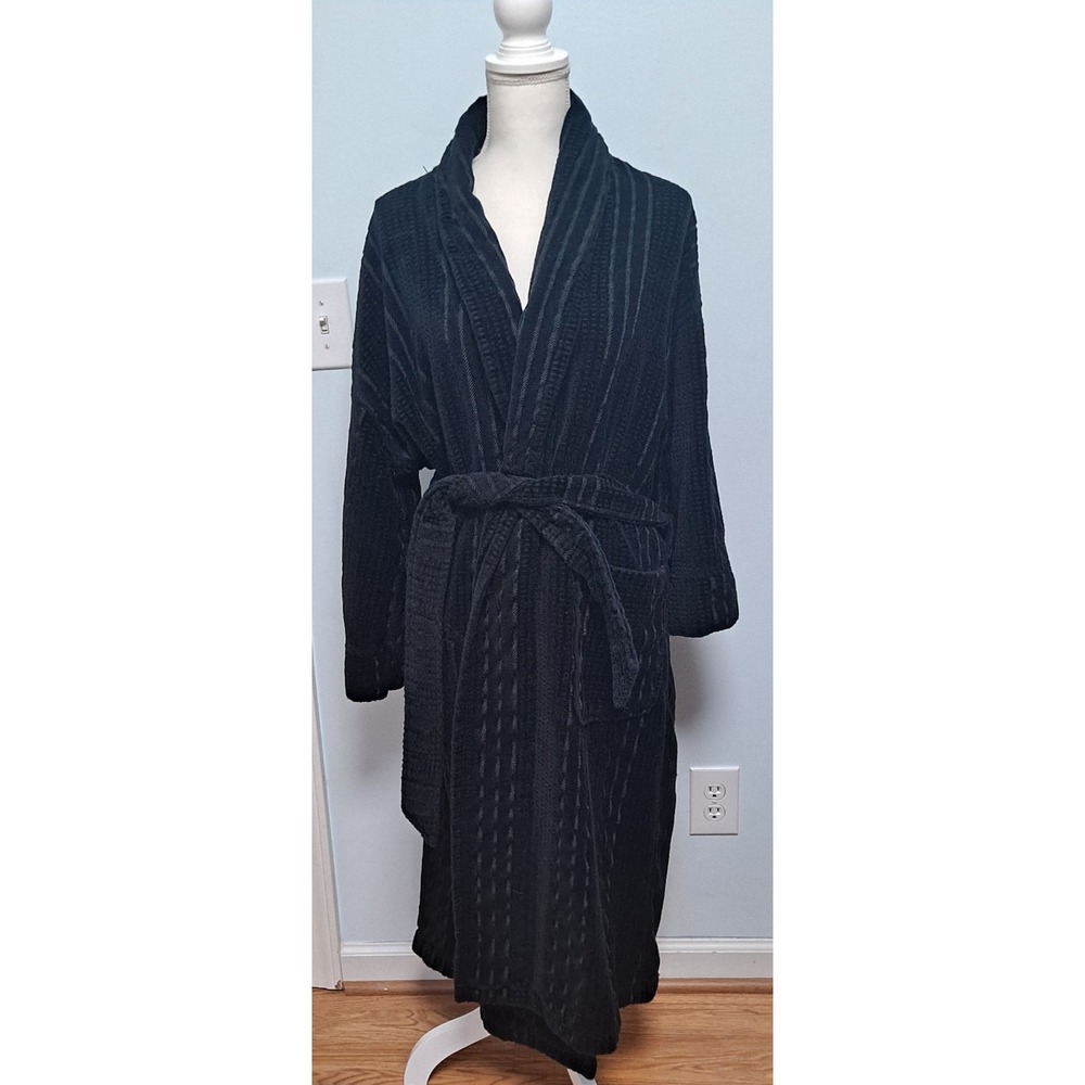Mens Black Thick 100% Textured Robe One Size Fits All